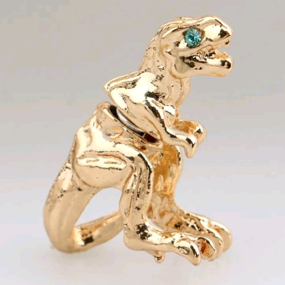 NWT Golden T-rex Dinosaur Post Pierced Earrings Head Arms Front  Tail Legs Back - Picture 2 of 7